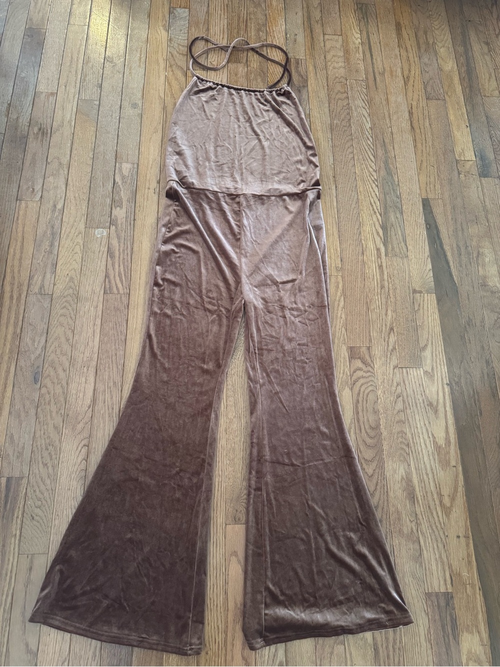 Better Be Brown Velvet Halter Boot‑Cut Jumpsuit - Size M - NWOT